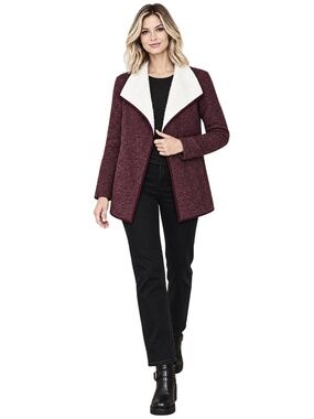 Nicole Miller Cardigan Sweater Jacket Duster Cozy Sherpa Lined Large Lapel